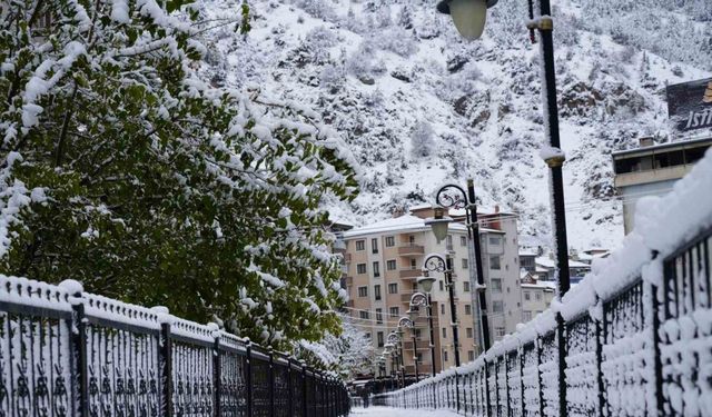 Gümüşhane şehir merkezi mevsimin ilk kar yağışının ardından beyaza büründü