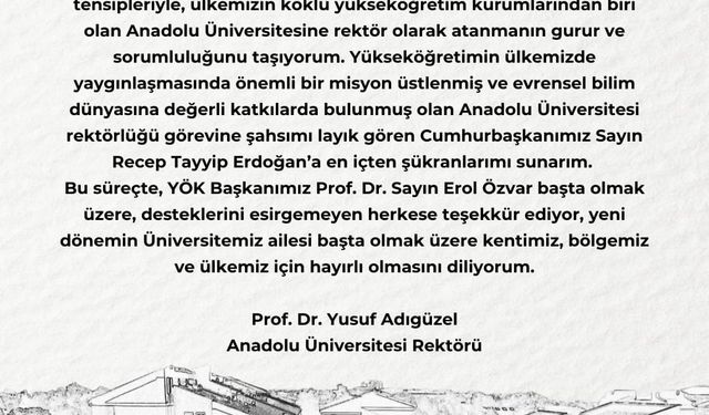 Anadolu Üniversitesi rektörlüğüne Prof. Dr. Yusuf Adıgüzel atandı